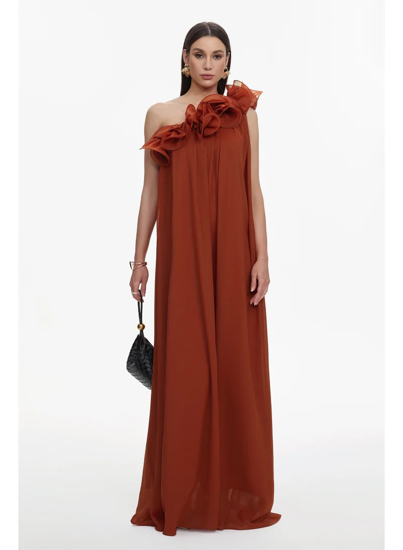 Neal Resort Flowy One Shoulder Ruffle Maxi Dress